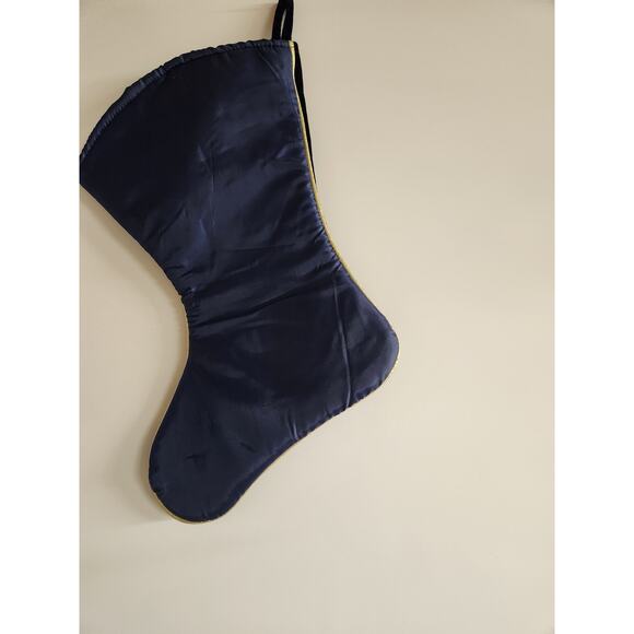 SANTA’S BEST NAVY BLUE VELVET SEQUIN HO HO HO CHRISTMAS STOCKING 14.5" T - Picture 2 of 3